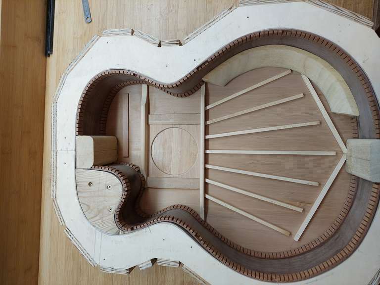 Photo illustrant les barrages de table d'harmonie dans une guitare